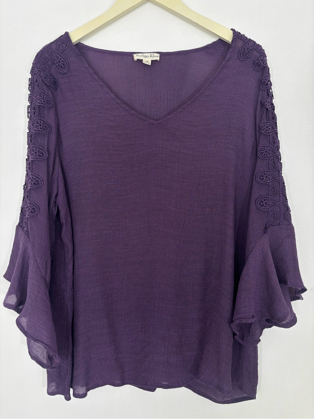 Indigo Rose Purple Textured Boho Ruffle Crinkle Top Sz 1X Flowy